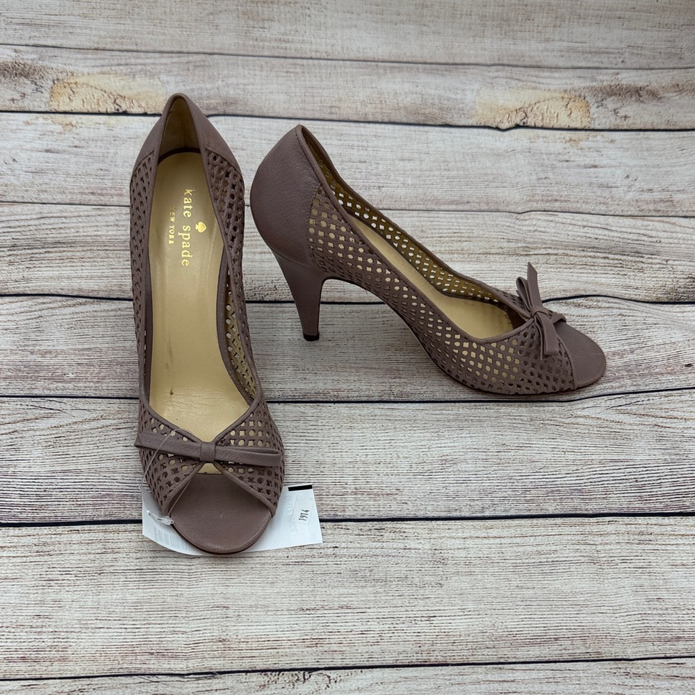 Kate Spade Taupe Bow Peep Toe Heels